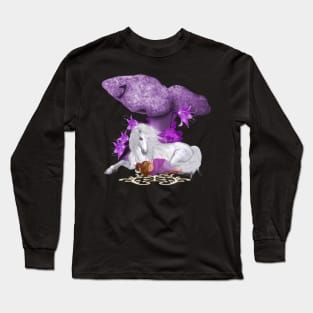 White unicorn with sleeping fairy Long Sleeve T-Shirt